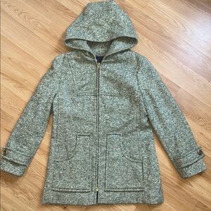 Vintage Tweed Wool Green Hooded Coat with Pockets Small